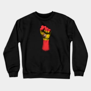 Flag of Spain on a Raised Clenched Fist Crewneck Sweatshirt